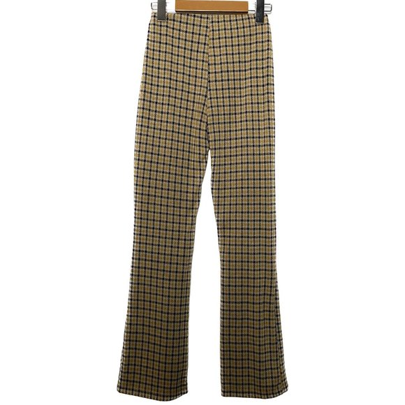 UO Cara Pants Women XS Yellow Black Plaid Kick Flare Knit Crop Stretchy Comfy - Picture 4 of 16